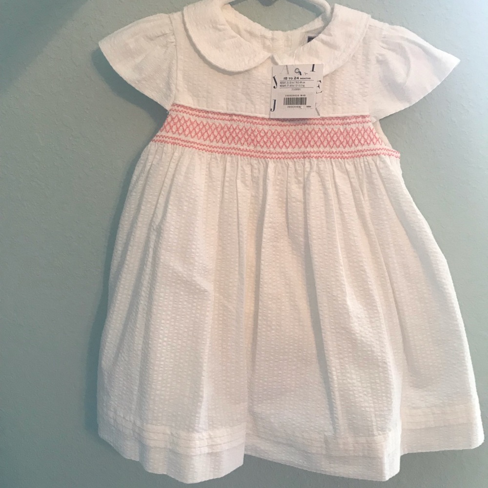 Janie and Jack NEW Seersucker Smock white dress